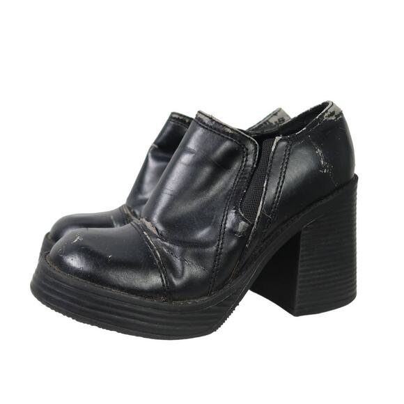 Vintage 90s Soda black faux leather chunky platform heeled ankle boots 5.5 - Picture 1 of 8